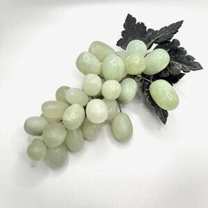 Vintage Celadon Jade Grapes with Stone Leaves 8 Inches